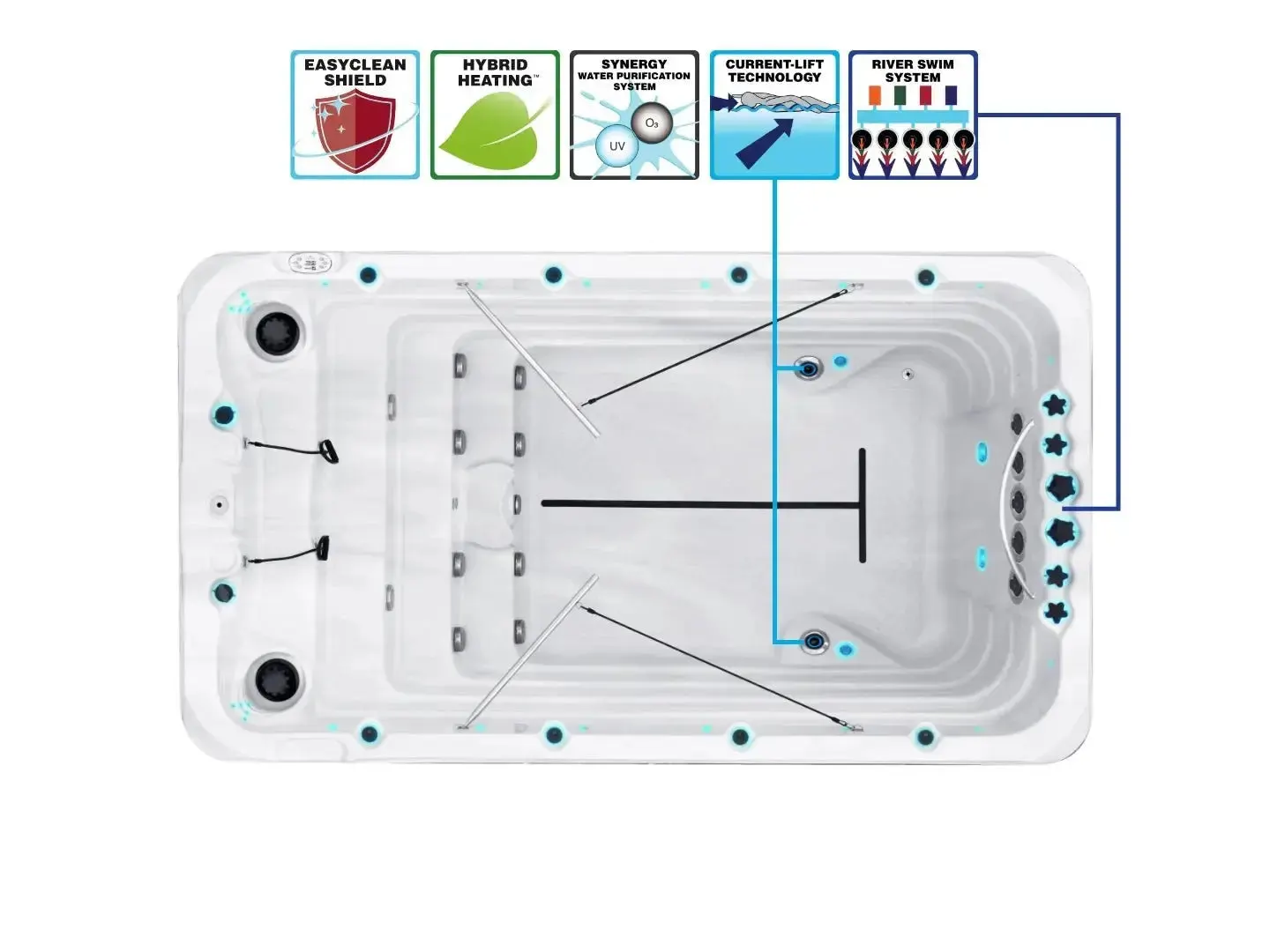 Fitness 1 Deep Swimspa | Sterling White with DARK GREY