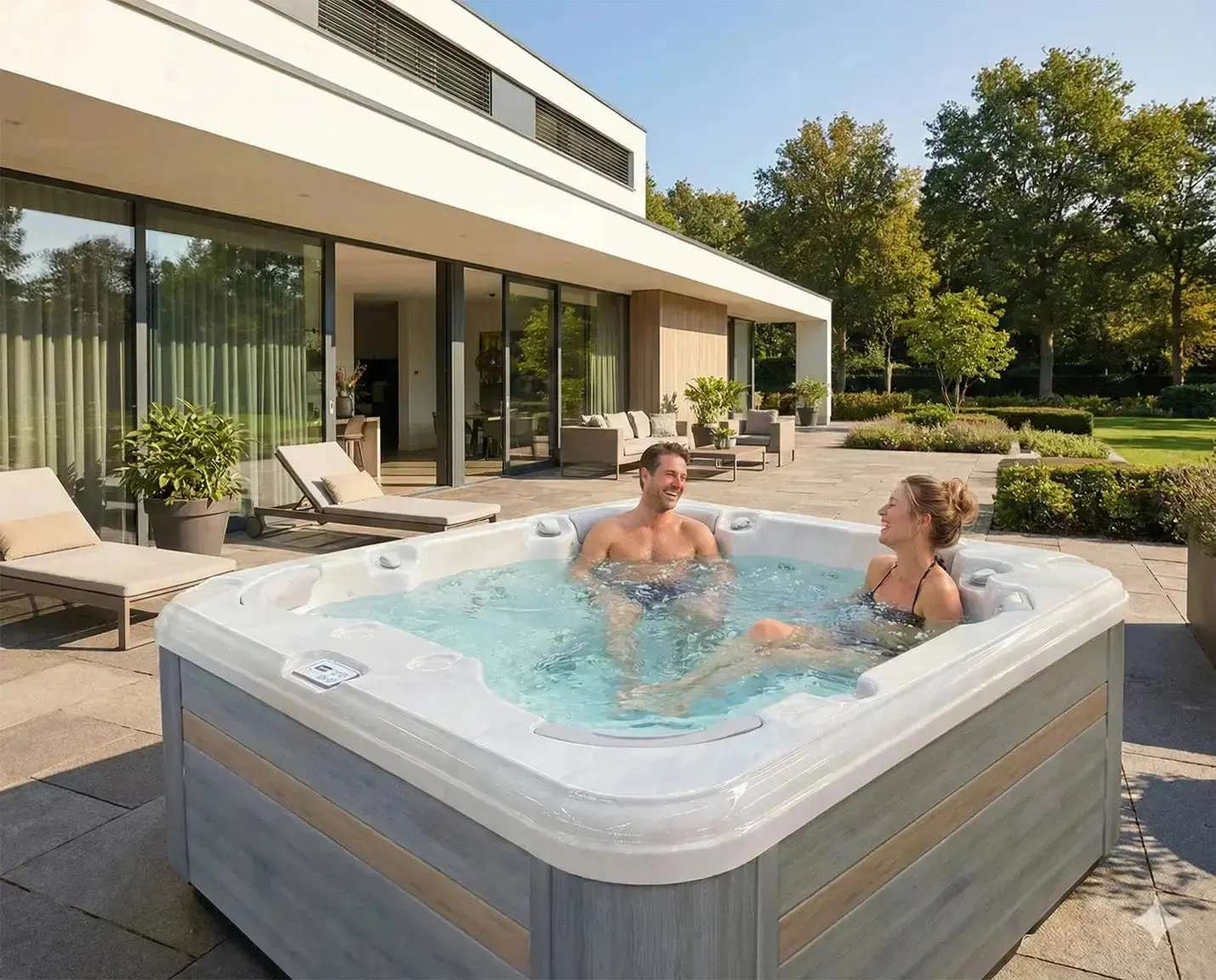 Resettle Spa | Sterling White with GREY/oak trim