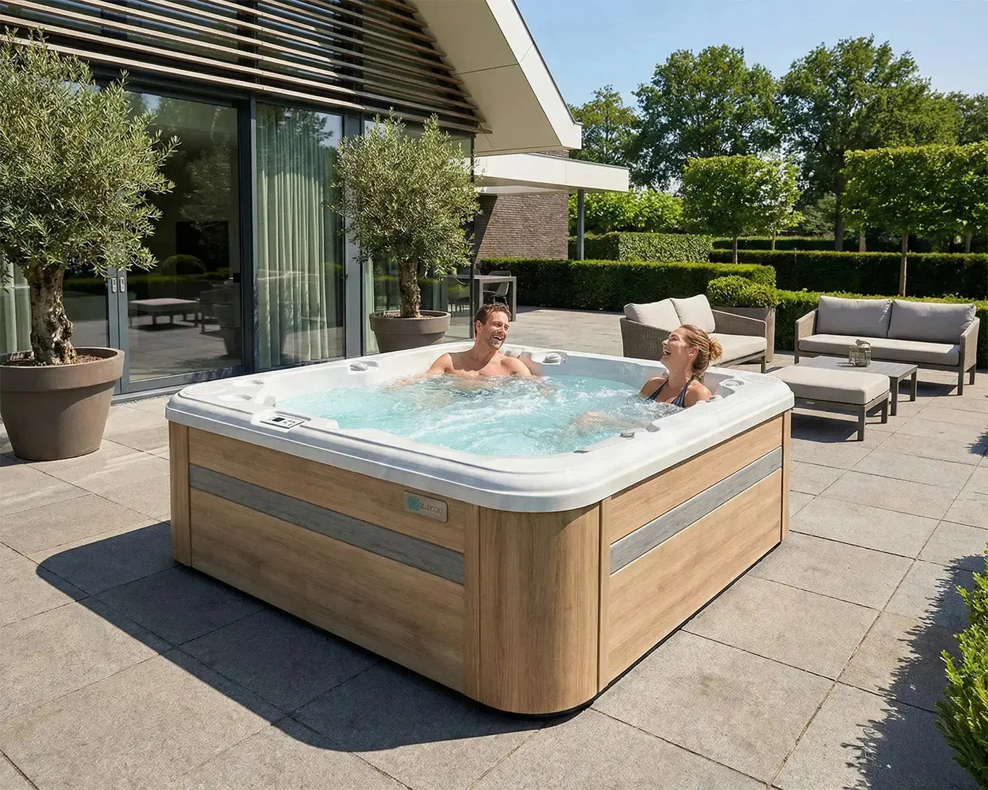 Retreat Spa | Sterling White with GREY/oak trim