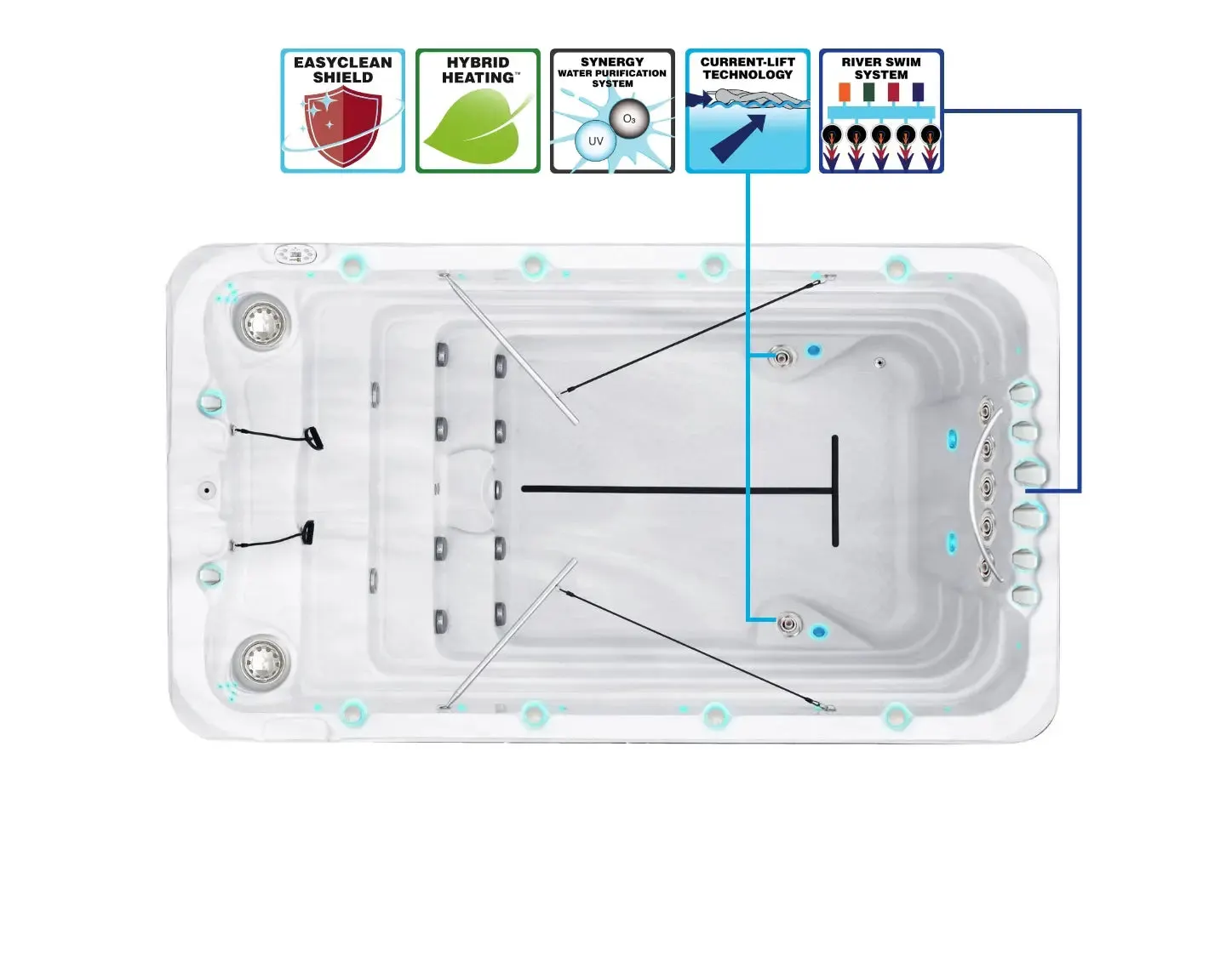 Fitness 1 Swimspa | Sterling White with DARK GREY